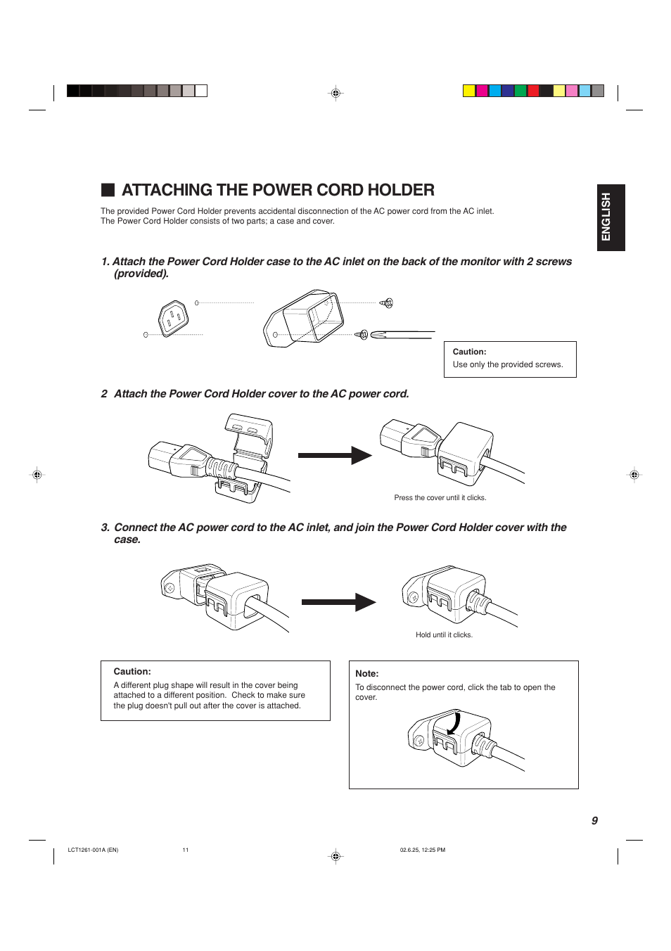 Attaching the power cord holder | Panasonic BT-H1700AE User Manual | Page 11 / 29