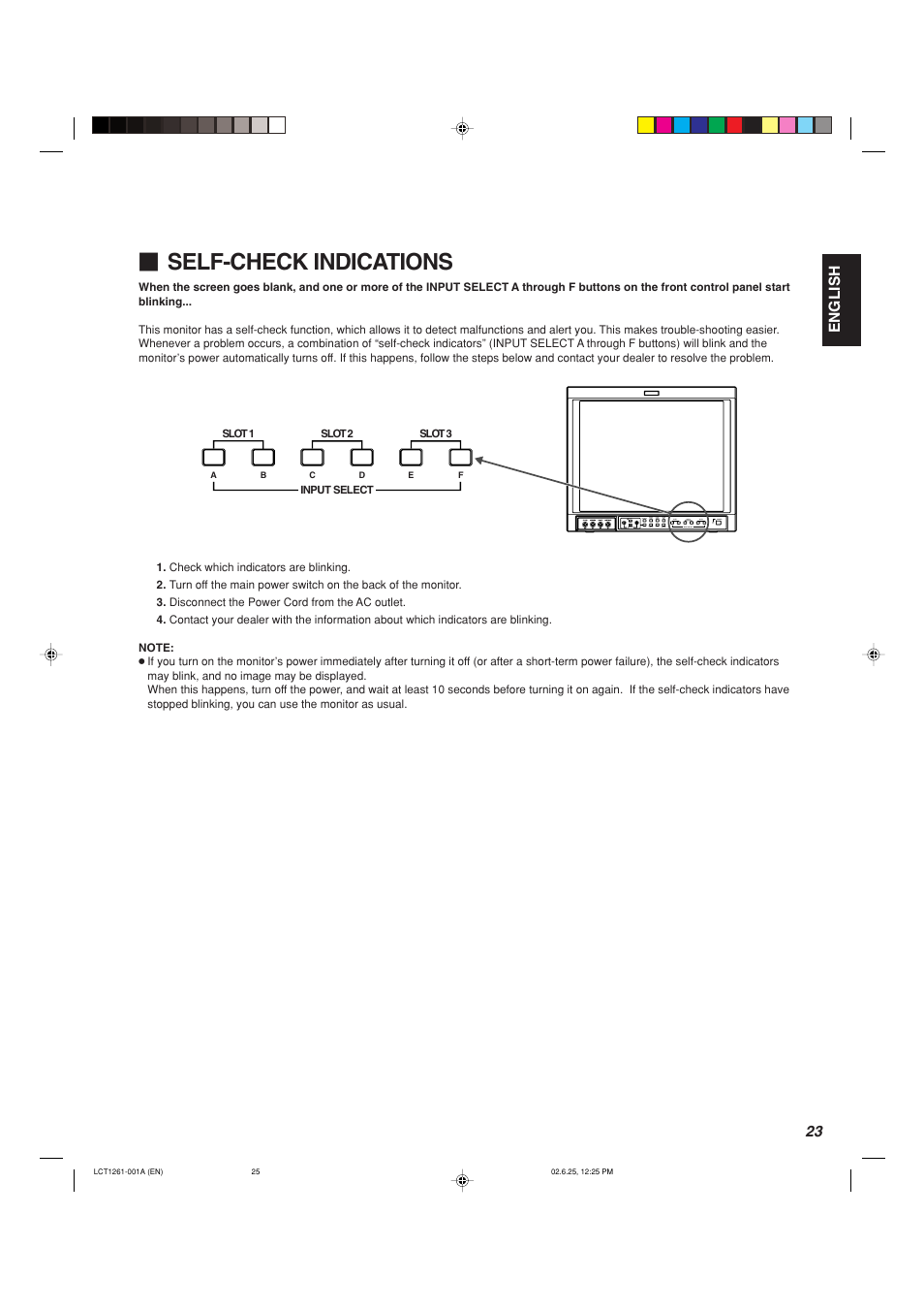 Self-check indications | Panasonic BT-H1700AE User Manual | Page 25 / 29