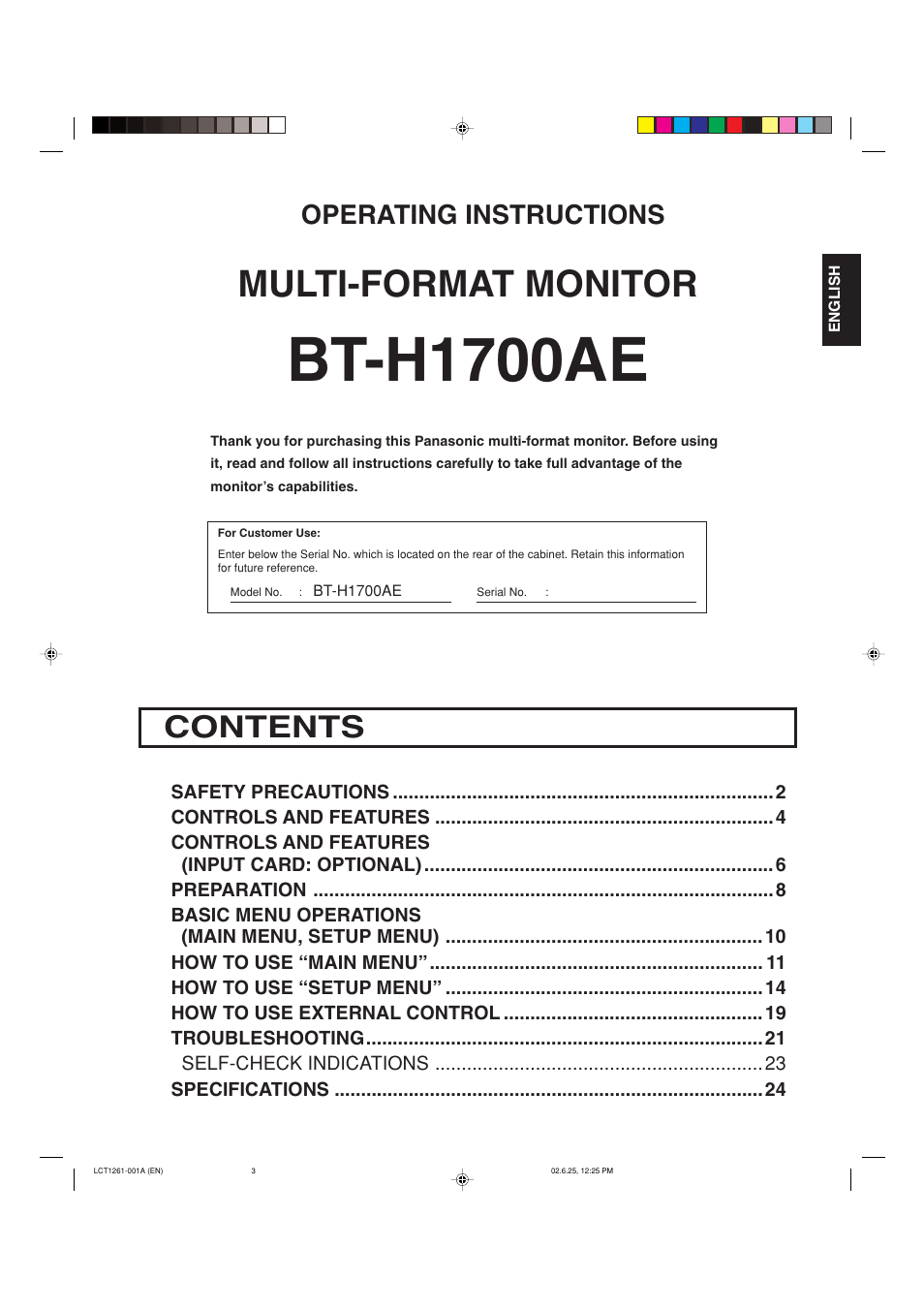Panasonic BT-H1700AE User Manual | Page 3 / 29