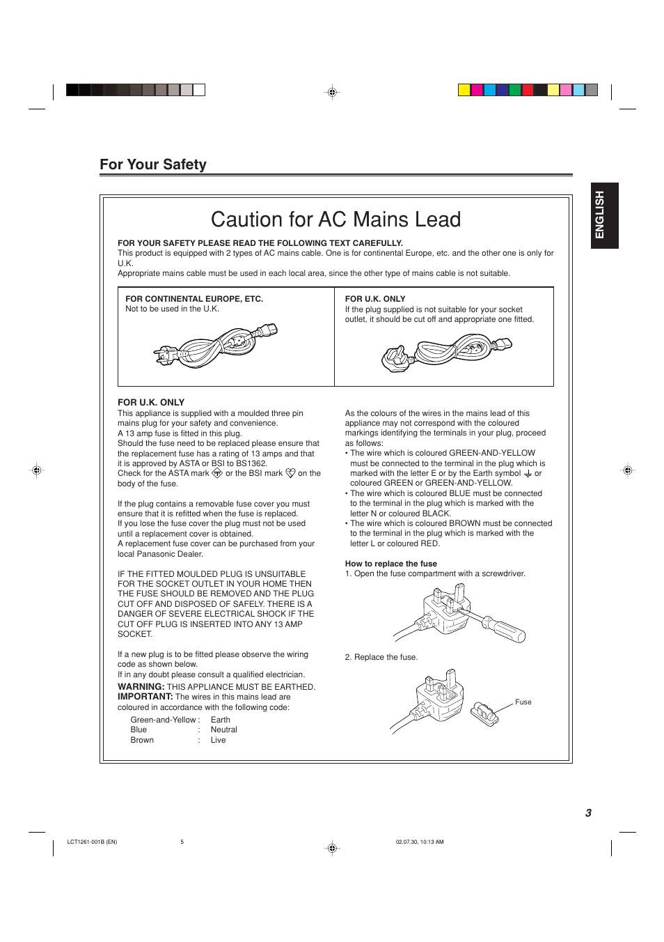 Caution for ac mains lead, For your safety | Panasonic BT-H1700AE User Manual | Page 5 / 29