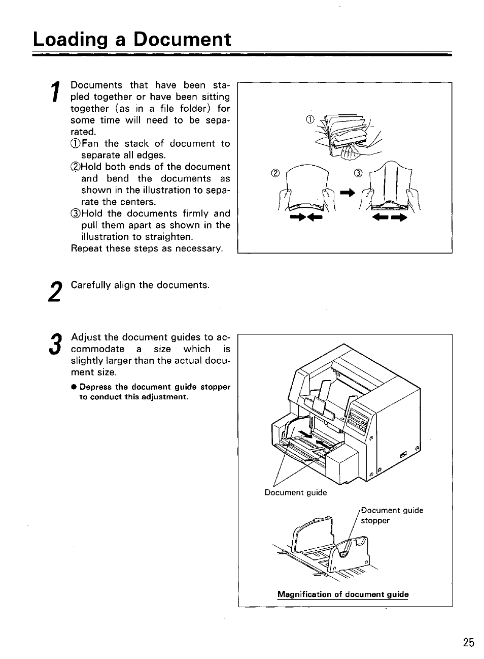 D r ^ @ fl m li*=j^ ^ n u n 1 2, Loading a document | Panasonic KV-SS855D User Manual | Page 25 / 48