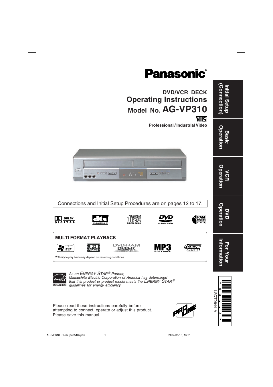 Panasonic AG-VP310 User Manual | 64 pages