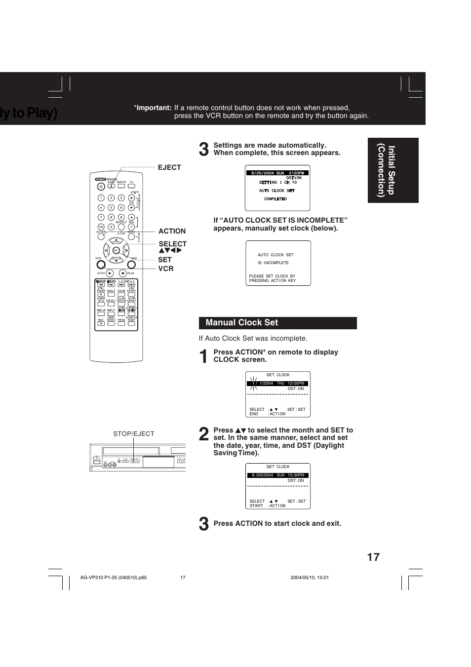 Dy to play) | Panasonic AG-VP310 User Manual | Page 17 / 64