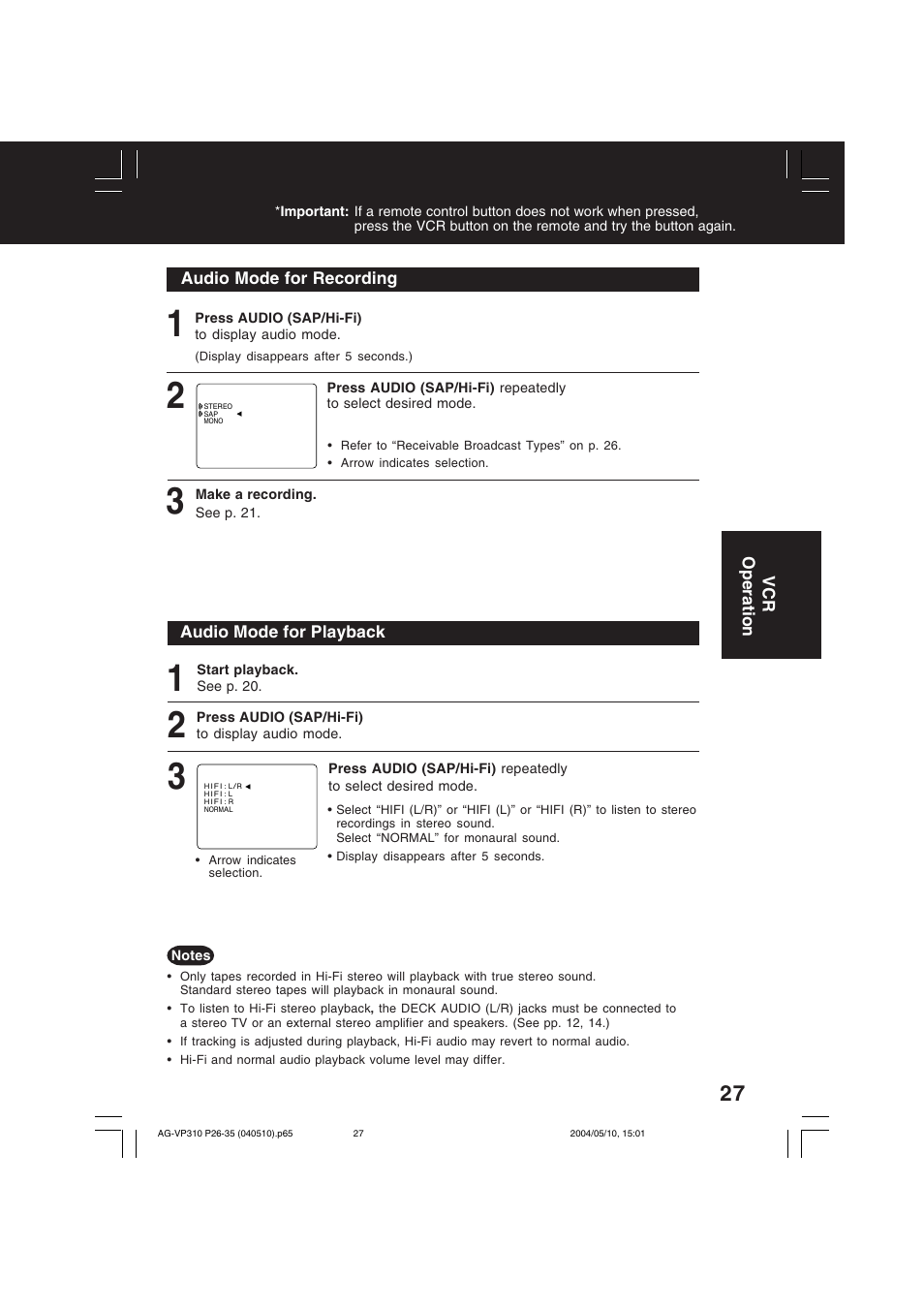 Panasonic AG-VP310 User Manual | Page 27 / 64