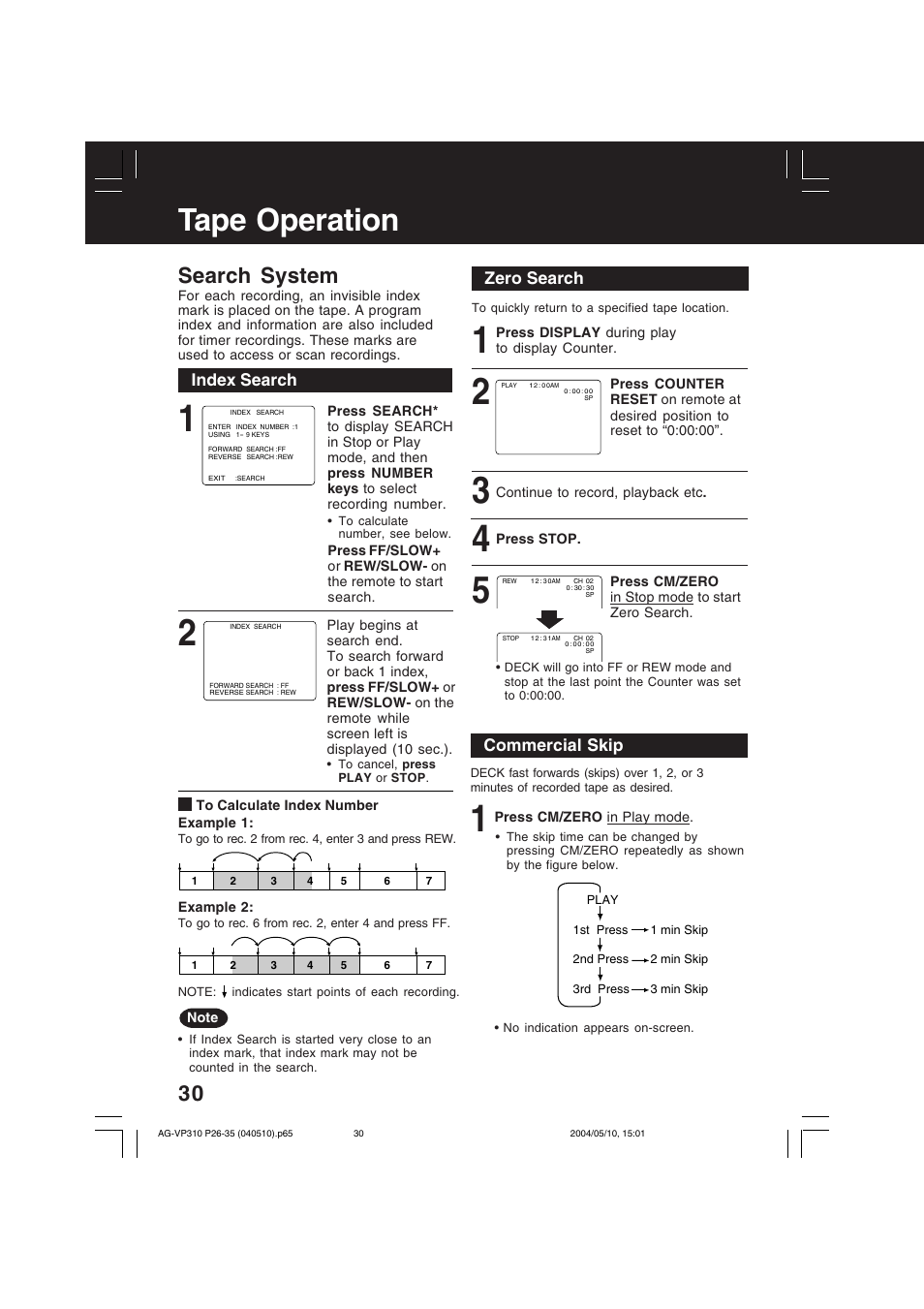 Tape operation (search system), Tape operation, Search system | Panasonic AG-VP310 User Manual | Page 30 / 64