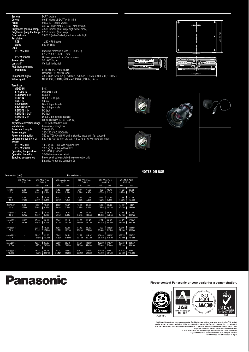 Panasonic PT-DW5000E User Manual | Page 6 / 6