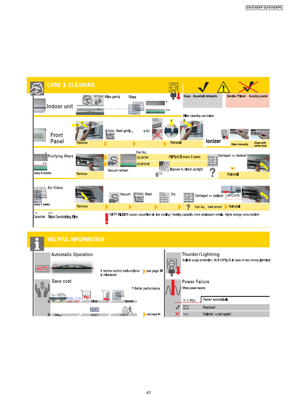 Bl v a x, Thunder/lightning, Power failure | Care & cleaning, Helpful information | Panasonic CS-E15CKP User Manual | Page 4 / 8