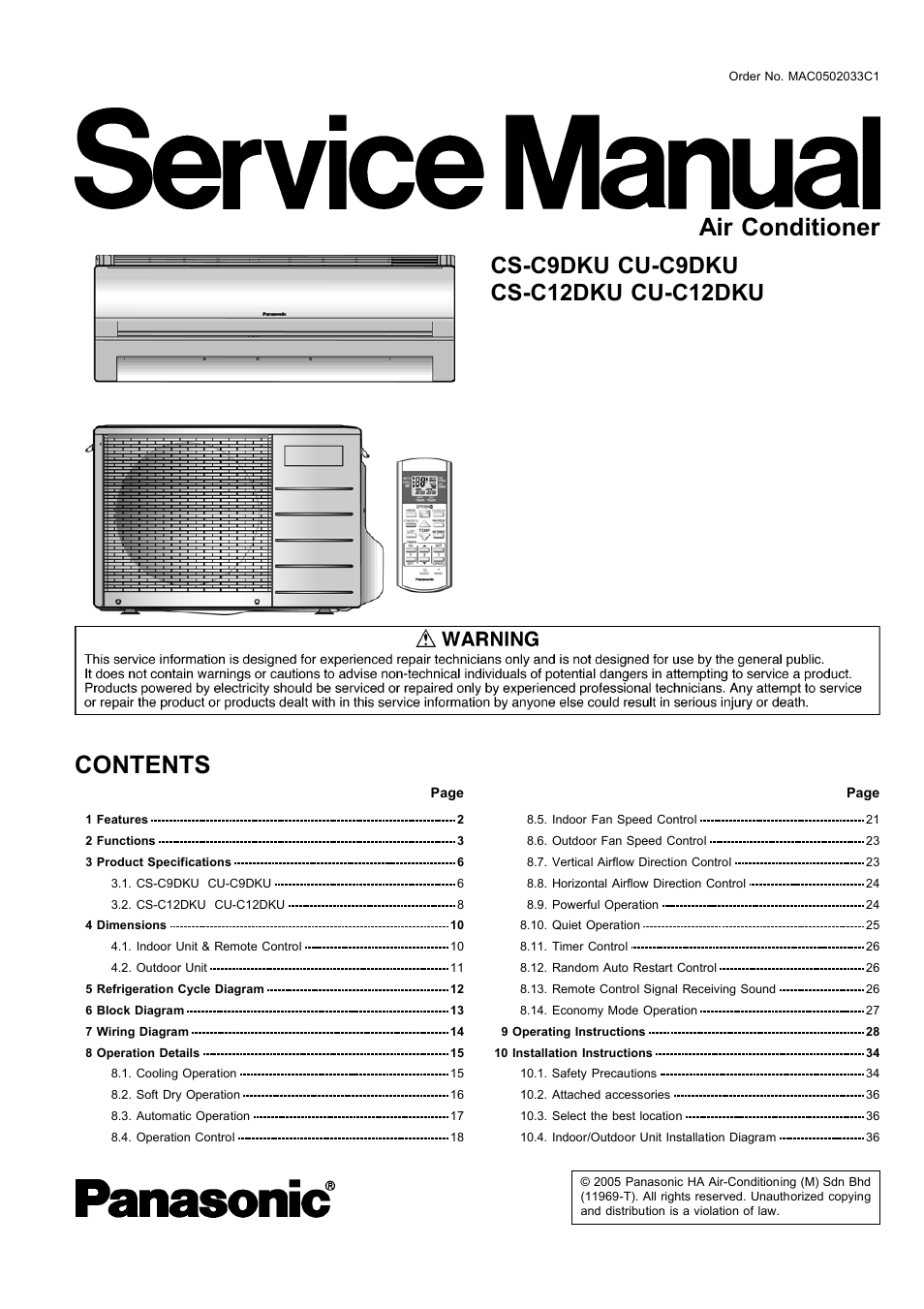 Panasonic CU-C12DKU User Manual | 77 pages