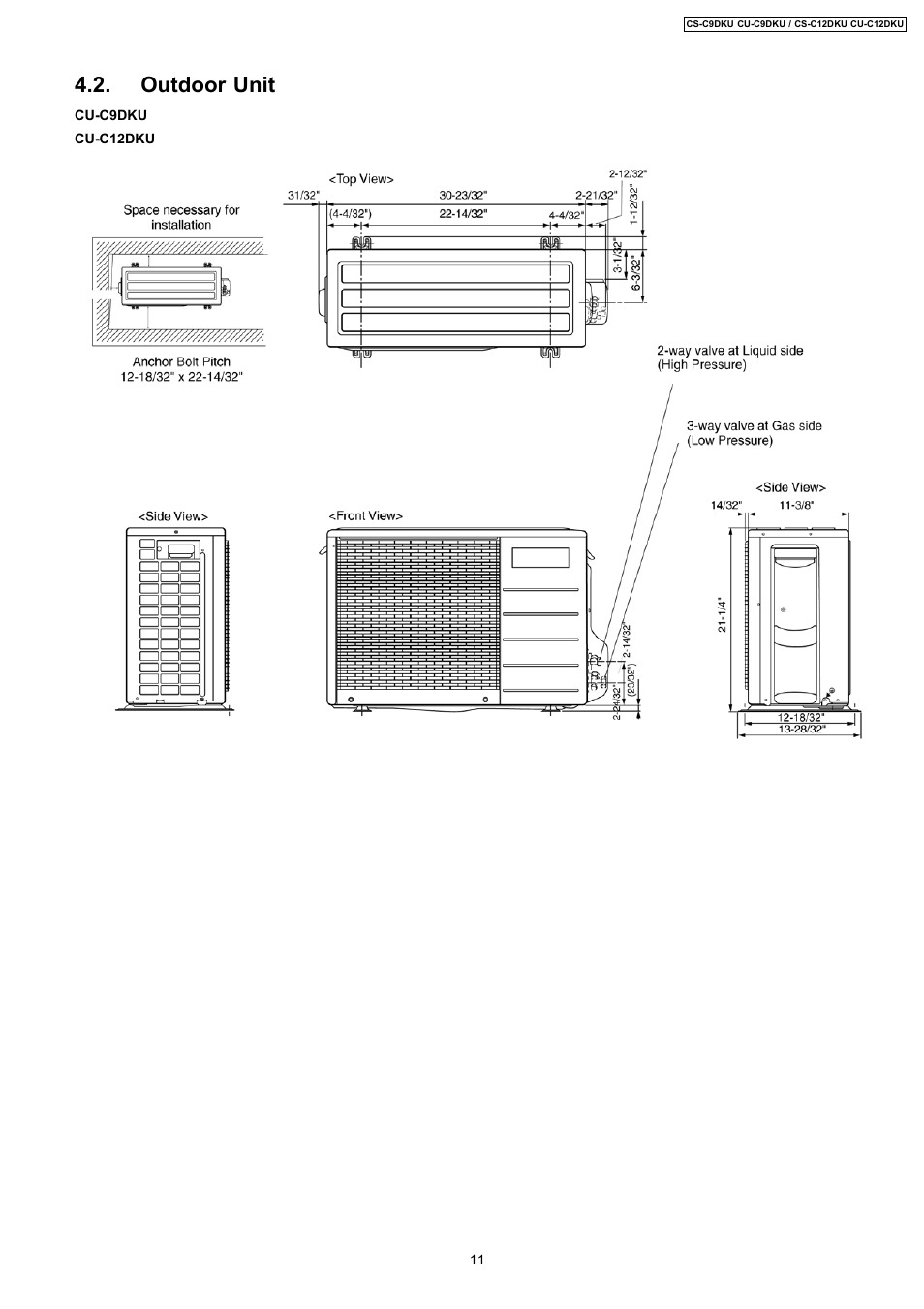 Outdoor unit | Panasonic CU-C12DKU User Manual | Page 11 / 77