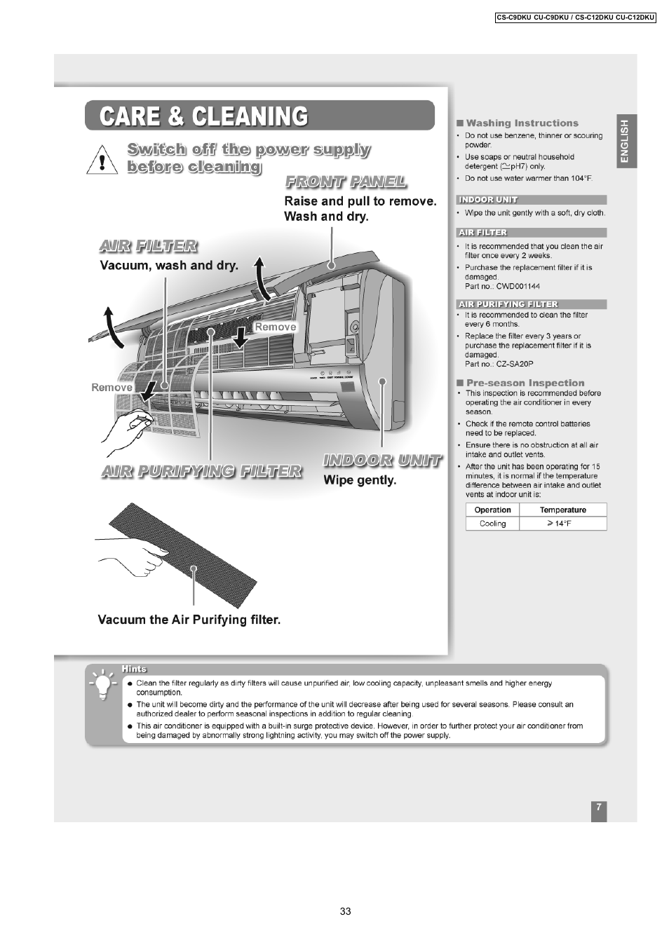 Panasonic CU-C12DKU User Manual | Page 33 / 77