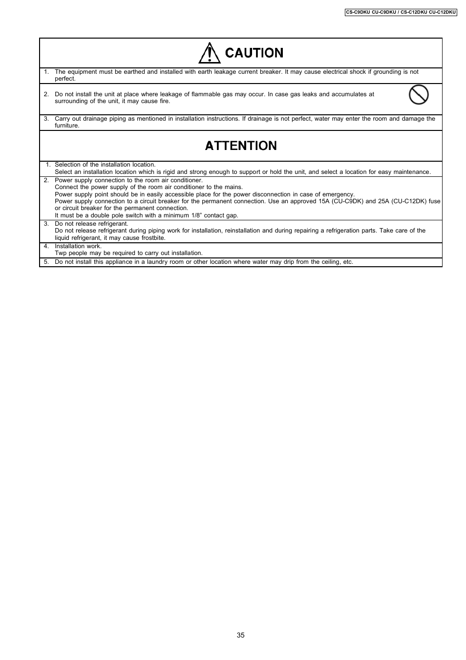 Panasonic CU-C12DKU User Manual | Page 35 / 77