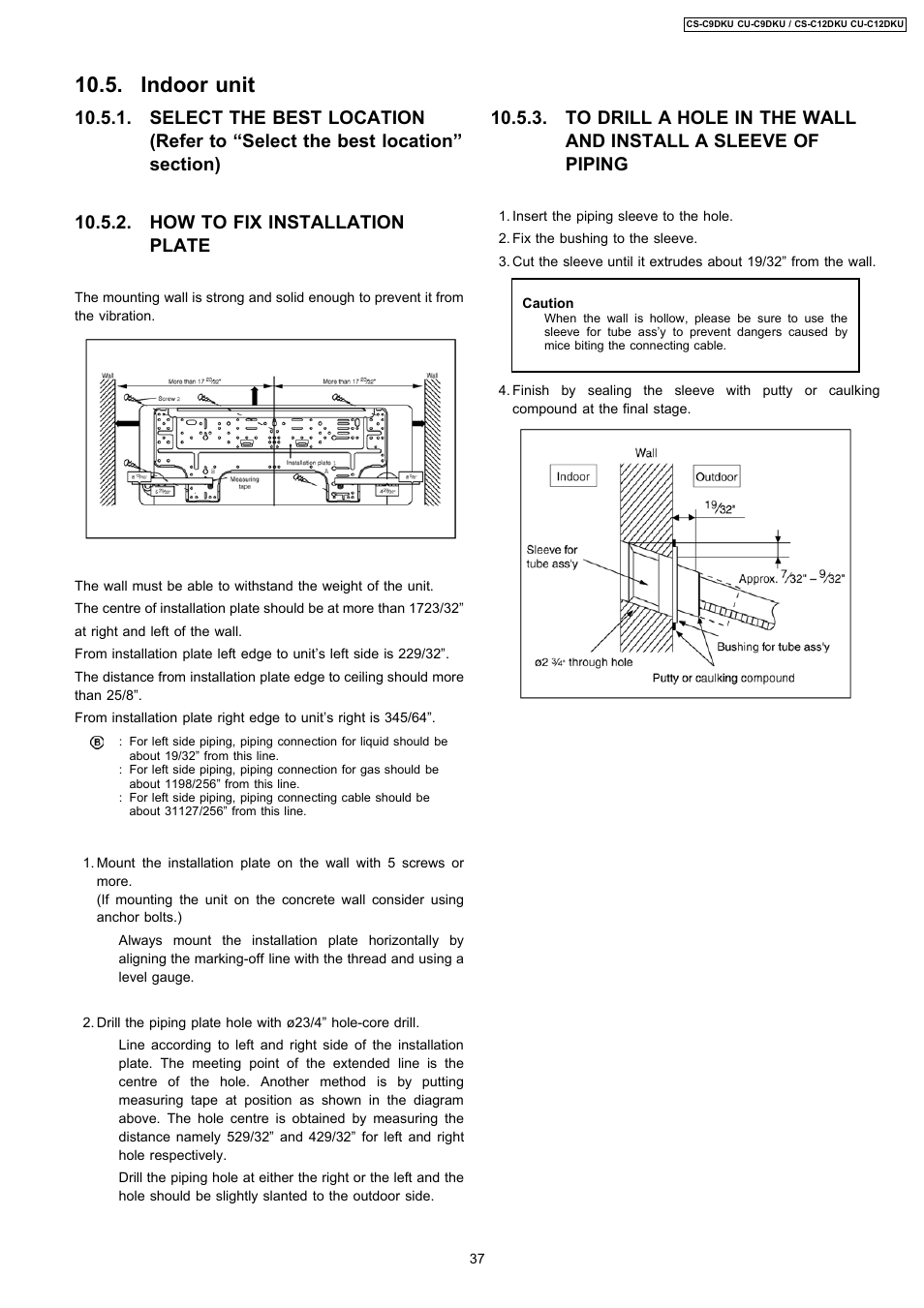 Indoor unit | Panasonic CU-C12DKU User Manual | Page 37 / 77