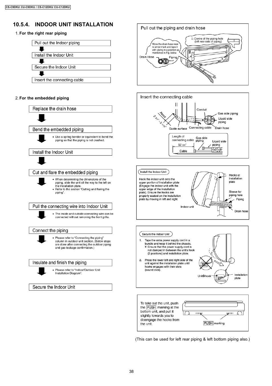Indoor unit installation | Panasonic CU-C12DKU User Manual | Page 38 / 77