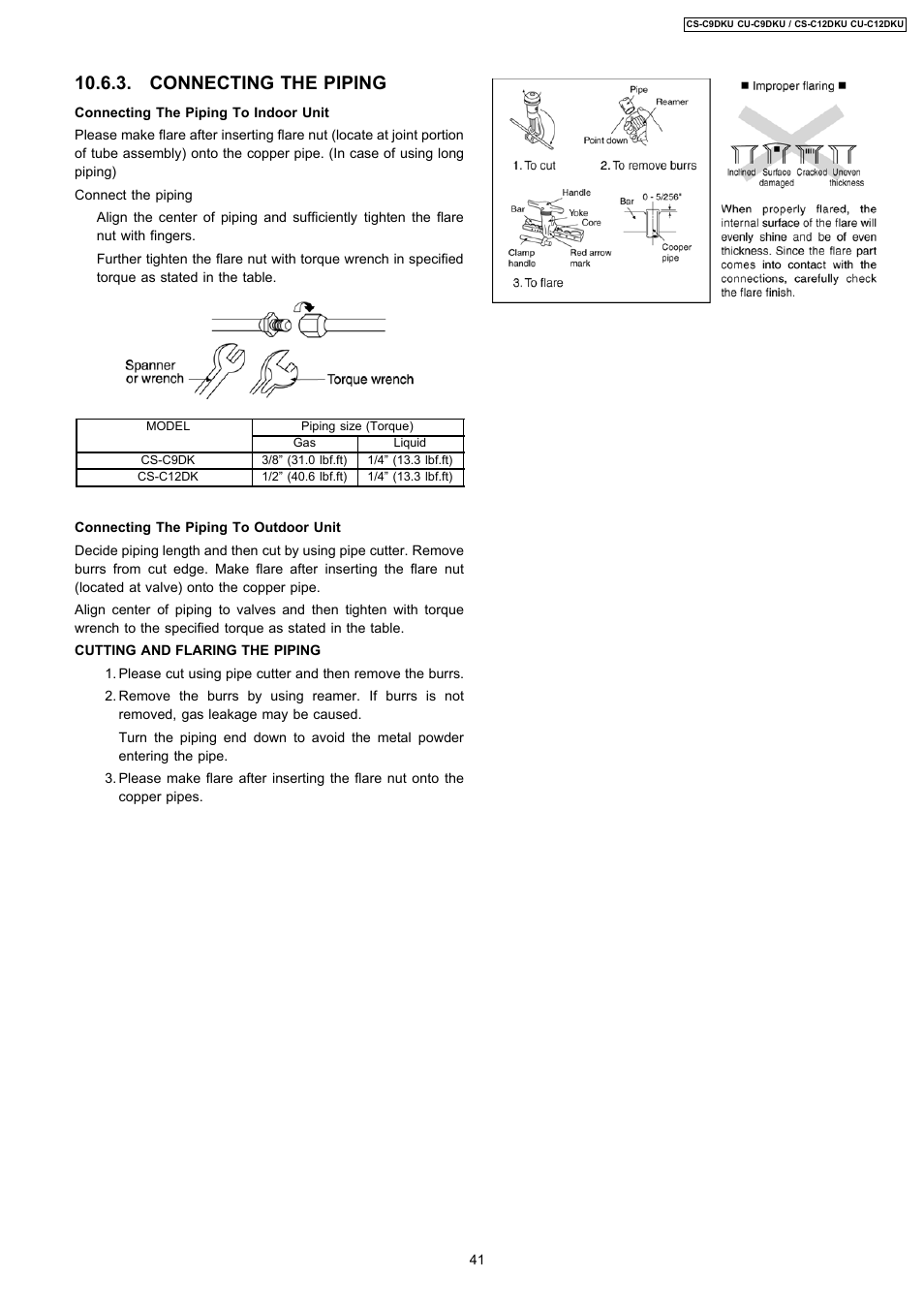 Connecting the piping | Panasonic CU-C12DKU User Manual | Page 41 / 77