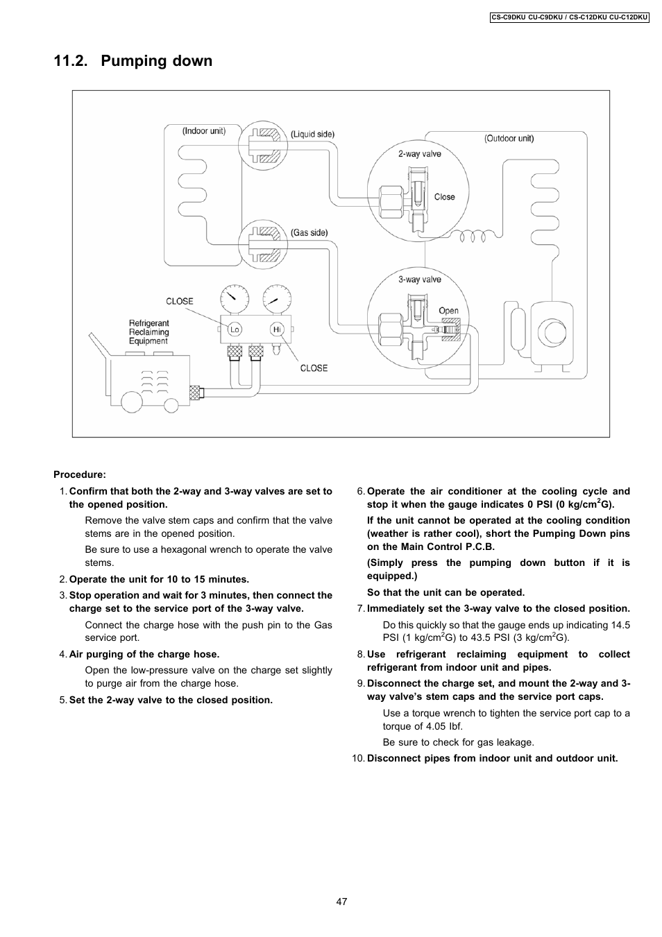 Pumping down | Panasonic CU-C12DKU User Manual | Page 47 / 77