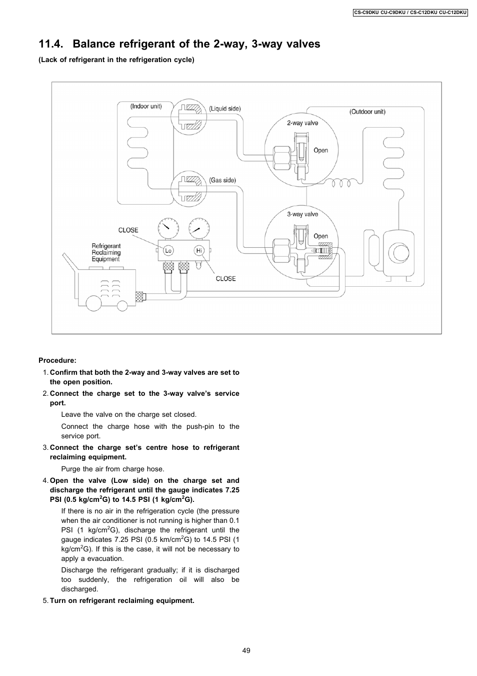 Balance refrigerant of the 2-way, 3-way valves | Panasonic CU-C12DKU User Manual | Page 49 / 77