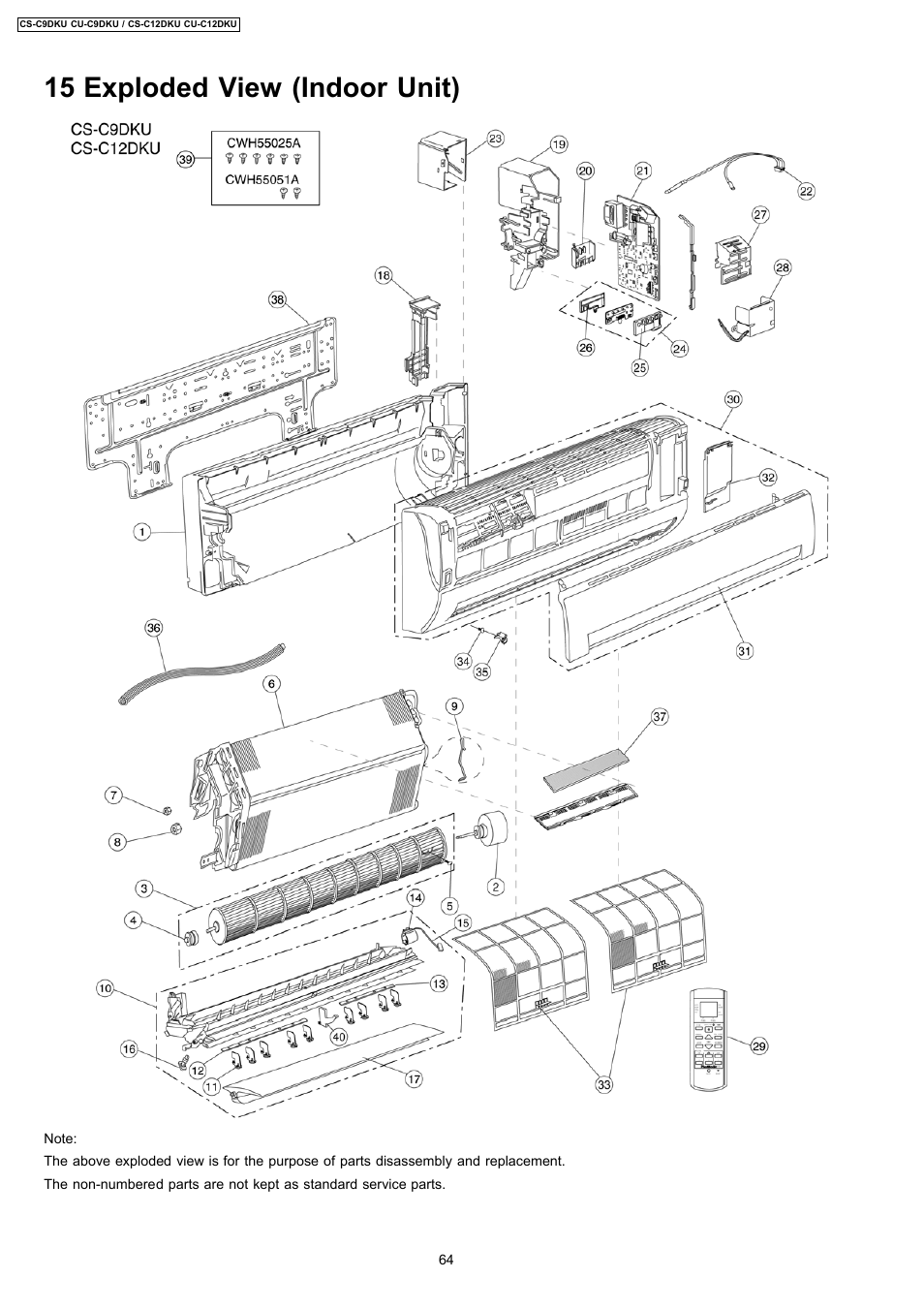 15 exploded view (indoor unit) | Panasonic CU-C12DKU User Manual | Page 64 / 77