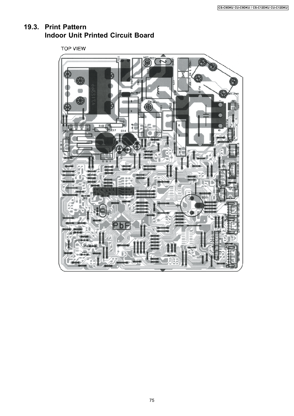 Print pattern indoor unit printed circuit board | Panasonic CU-C12DKU User Manual | Page 75 / 77