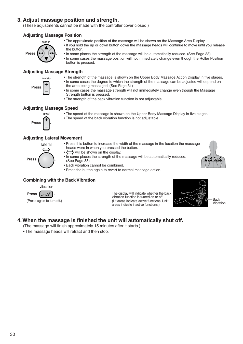 Adjust massage position and strength | Panasonic EP3513 User Manual | Page 32 / 42