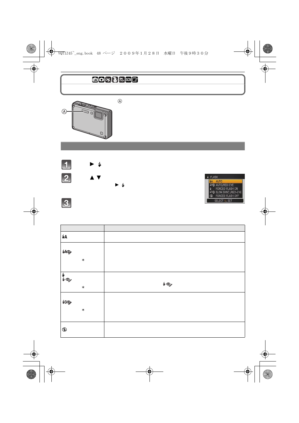Taking pictures using the built-in flash | Panasonic DMC-TS1 User Manual | Page 48 / 160