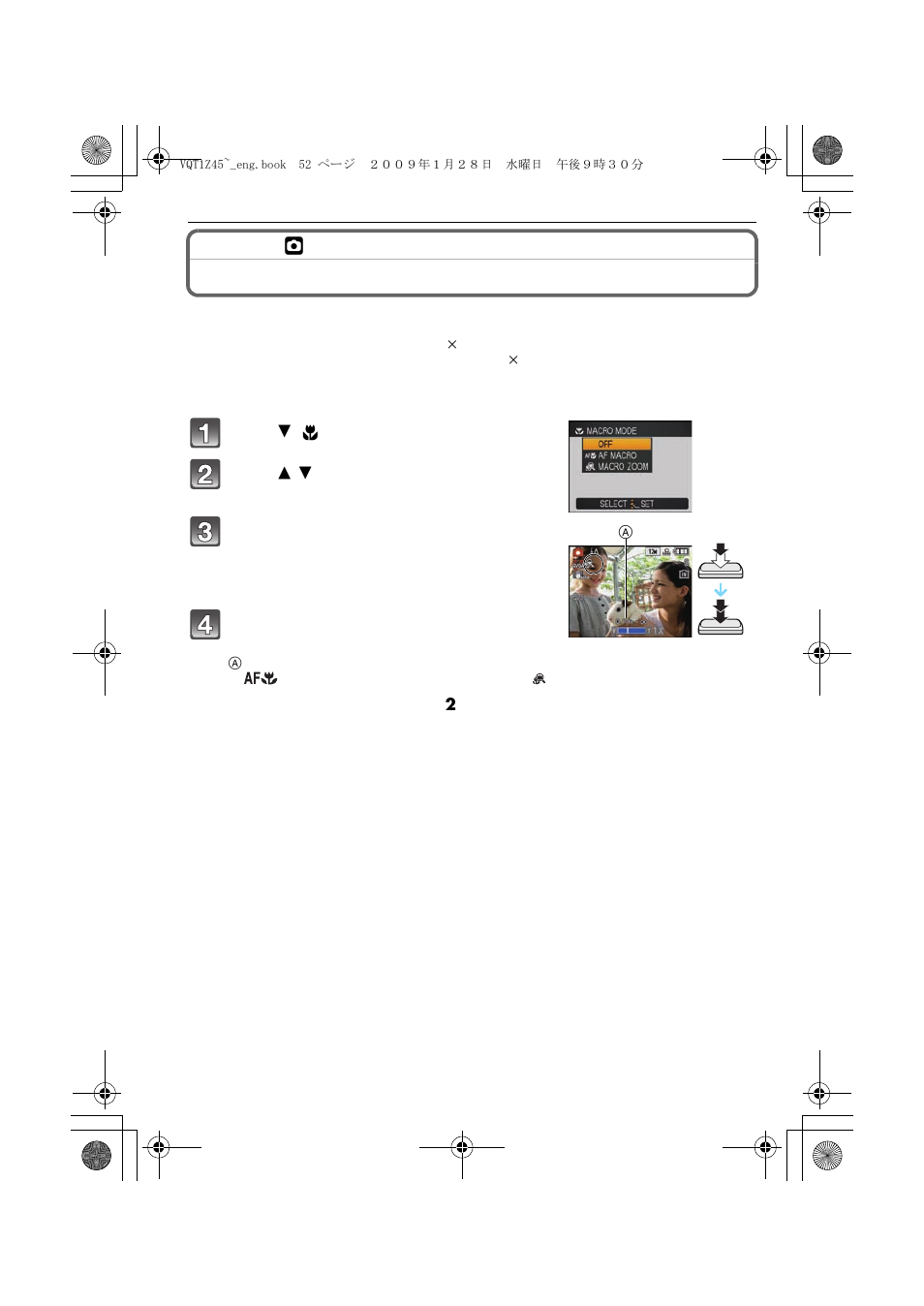 Taking close-up pictures | Panasonic DMC-TS1 User Manual | Page 52 / 160