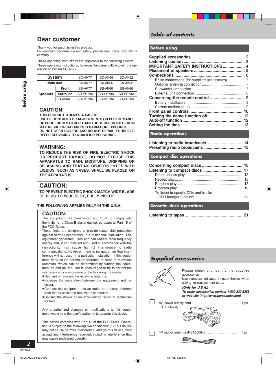 Panasonic SC-AK66 User Manual | Page 2 / 40