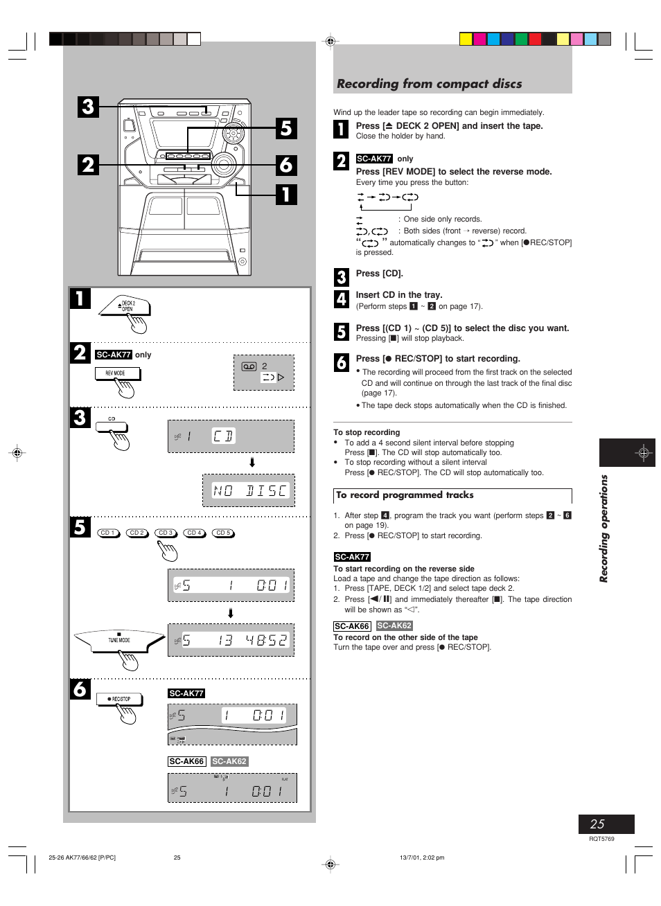 Recording from compact discs | Panasonic SC-AK66 User Manual | Page 25 / 40