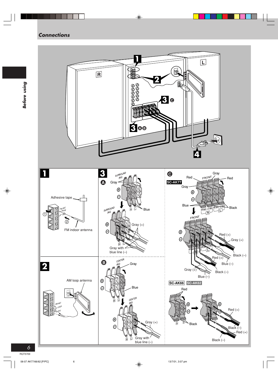 Connections, Ab c | Panasonic SC-AK66 User Manual | Page 6 / 40