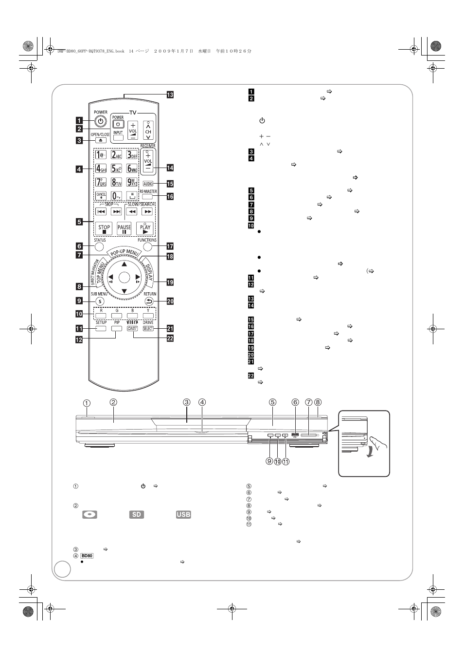 Remote control and unit reference guide | Panasonic DMP-BD605 User Manual | Page 14 / 52