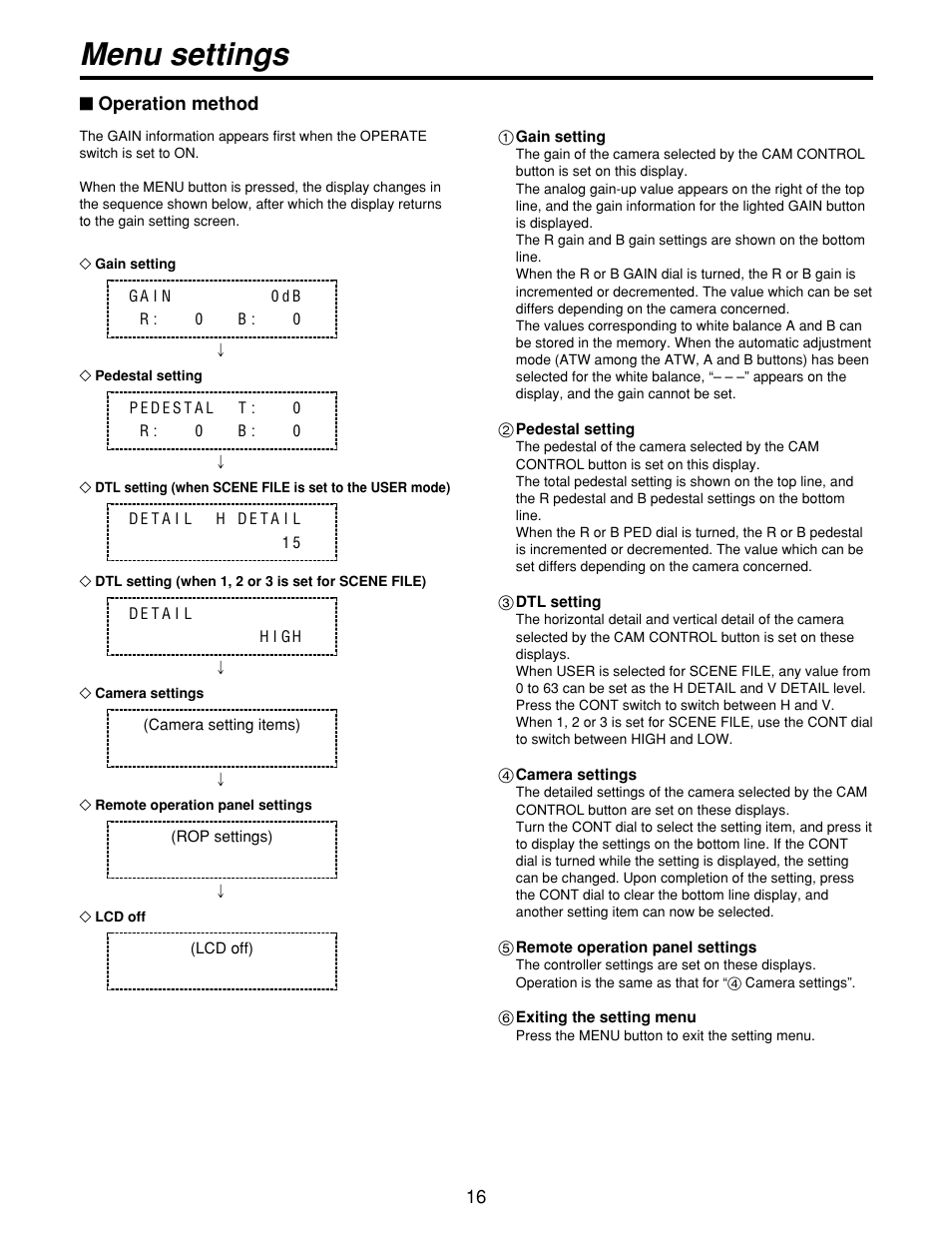 Menu settings | Panasonic AWCB400N User Manual | Page 16 / 24