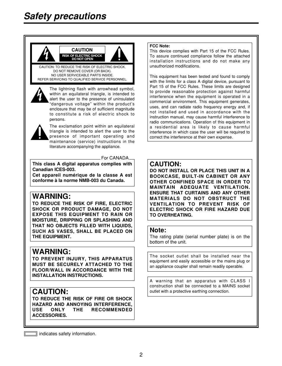 Safety precautions, Warning, Caution | Panasonic AWCB400N User Manual | Page 2 / 24