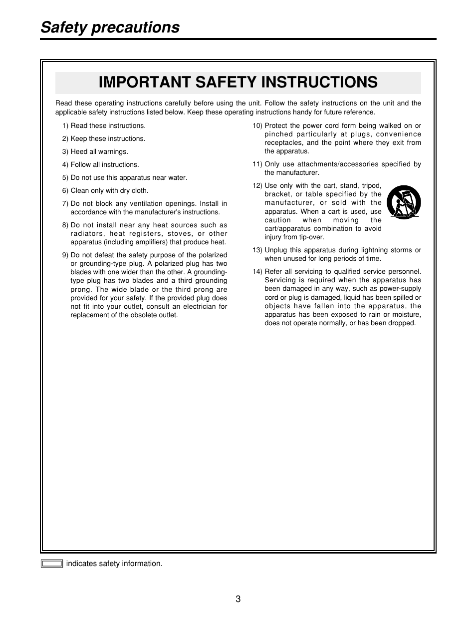 Safety precautions, Important safety instructions | Panasonic AWCB400N User Manual | Page 3 / 24