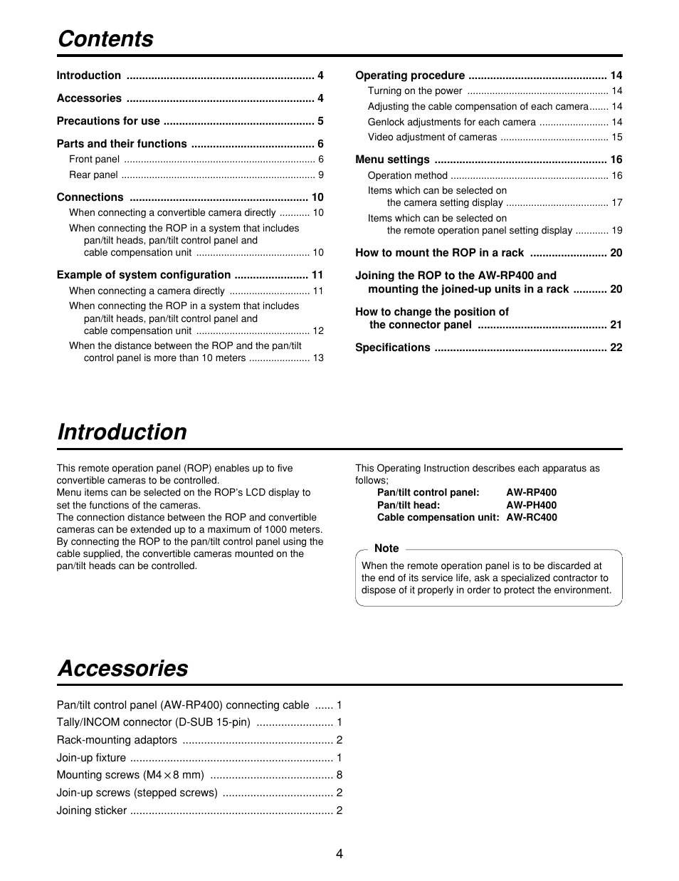 Accessories introduction contents | Panasonic AWCB400N User Manual | Page 4 / 24
