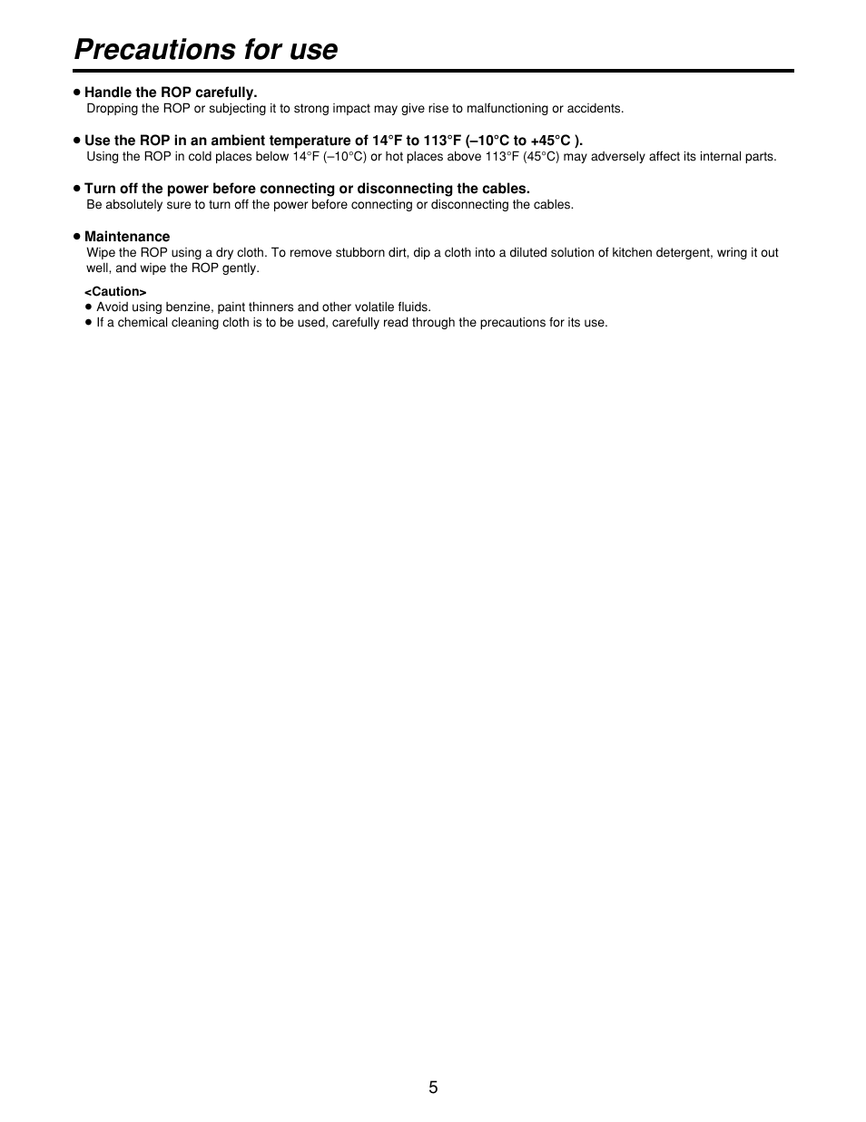 Precautions for use | Panasonic AWCB400N User Manual | Page 5 / 24