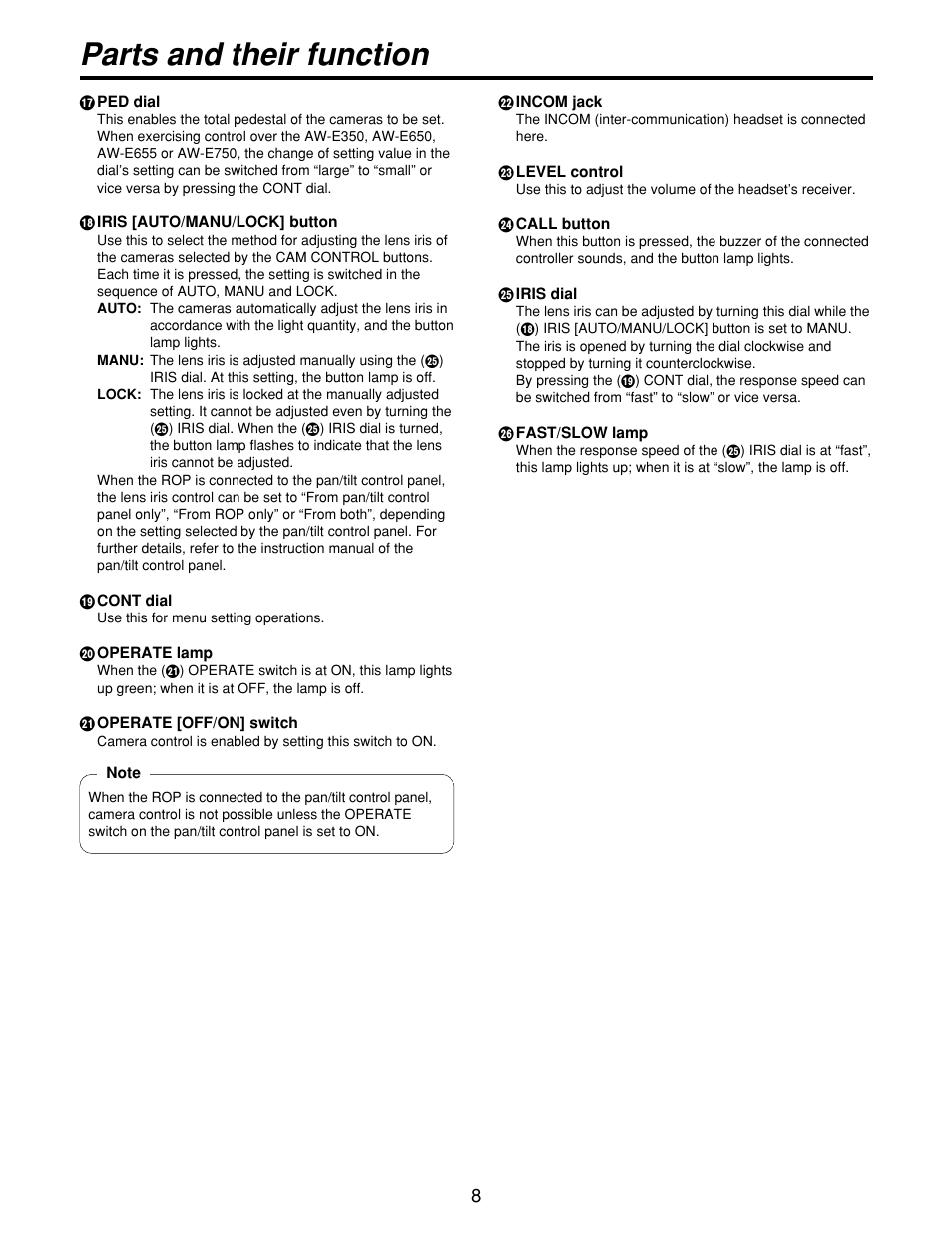 Parts and their function | Panasonic AWCB400N User Manual | Page 8 / 24