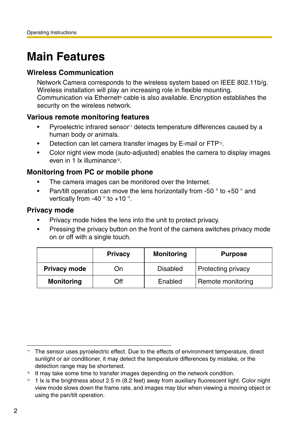 Main features | Panasonic BL-C30A User Manual | Page 2 / 114