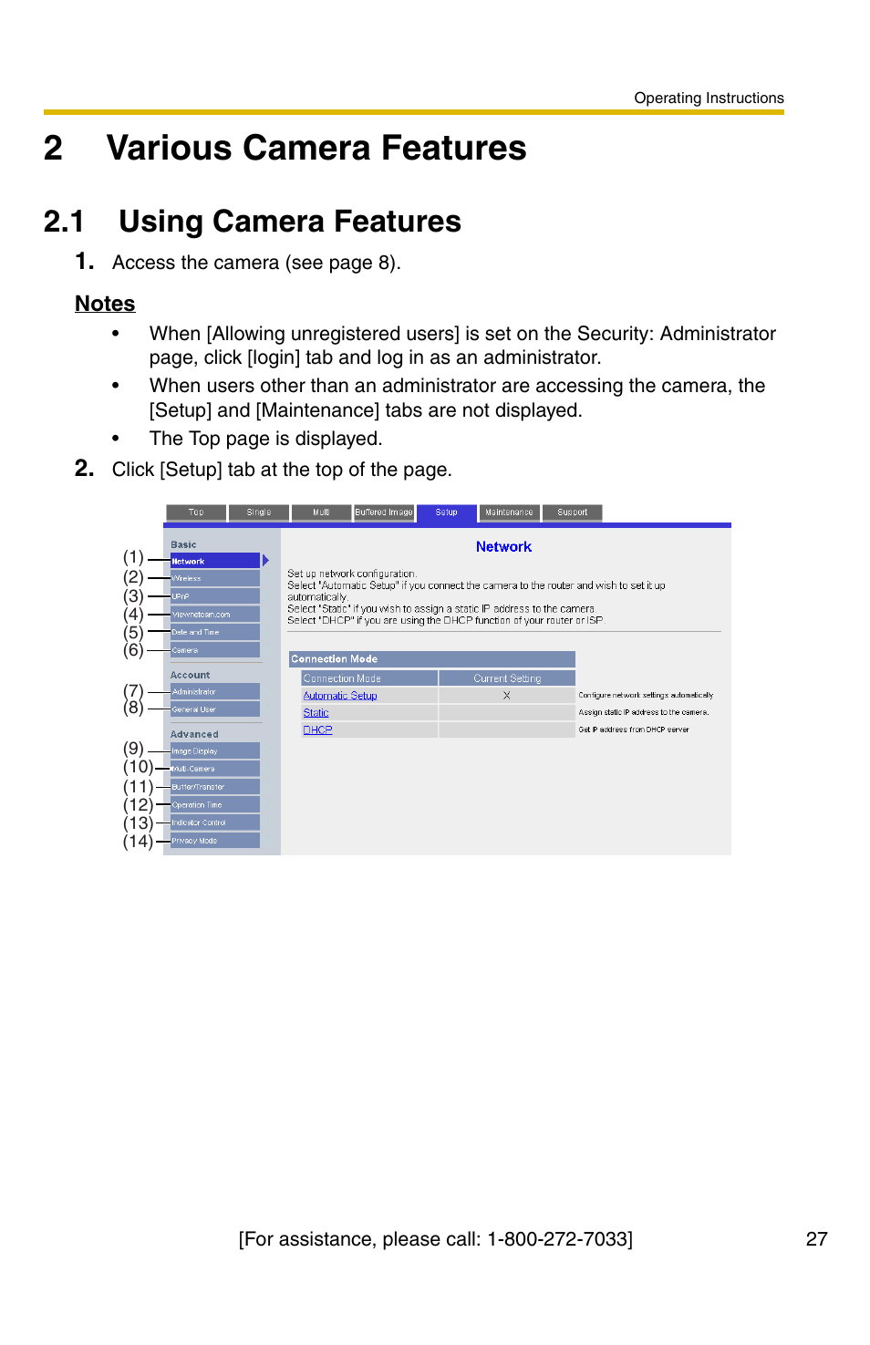 2 various camera features, 1 using camera features, 2various camera features | Panasonic BL-C30A User Manual | Page 27 / 114