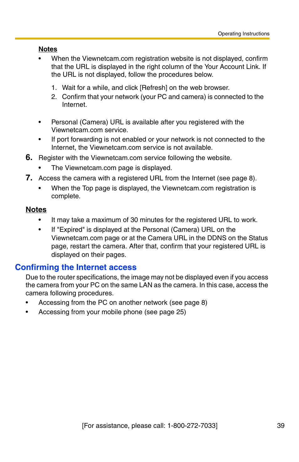 Confirming the internet access | Panasonic BL-C30A User Manual | Page 39 / 114