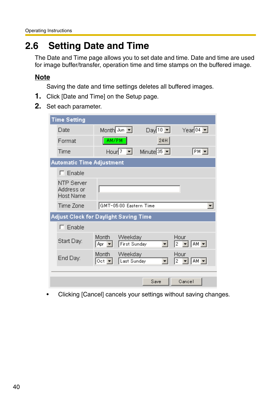 6 setting date and time | Panasonic BL-C30A User Manual | Page 40 / 114