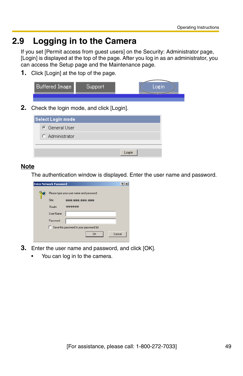 9 logging in to the camera | Panasonic BL-C30A User Manual | Page 49 / 114