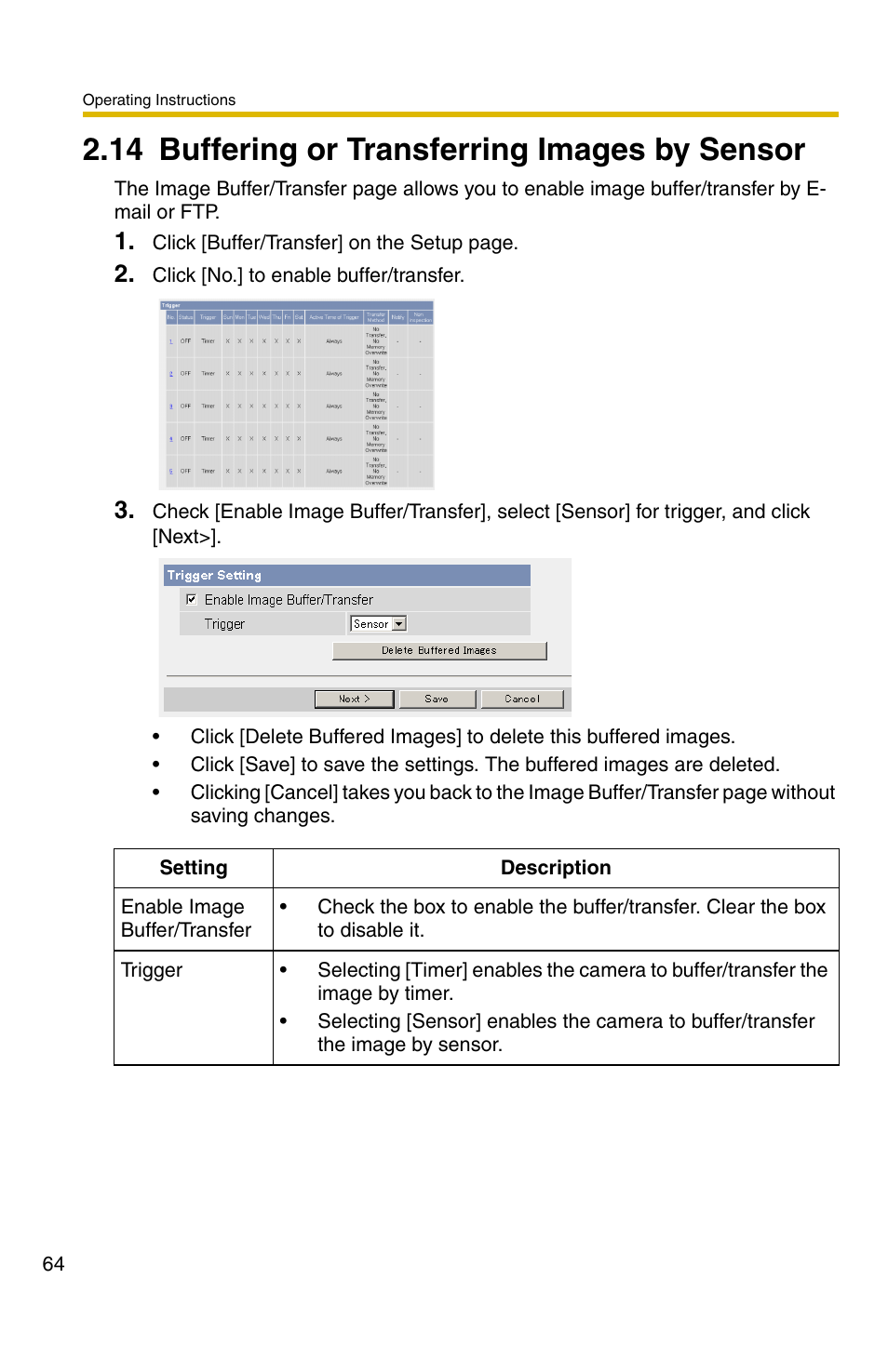14 buffering or transferring images by sensor, Ge 64 | Panasonic BL-C30A User Manual | Page 64 / 114