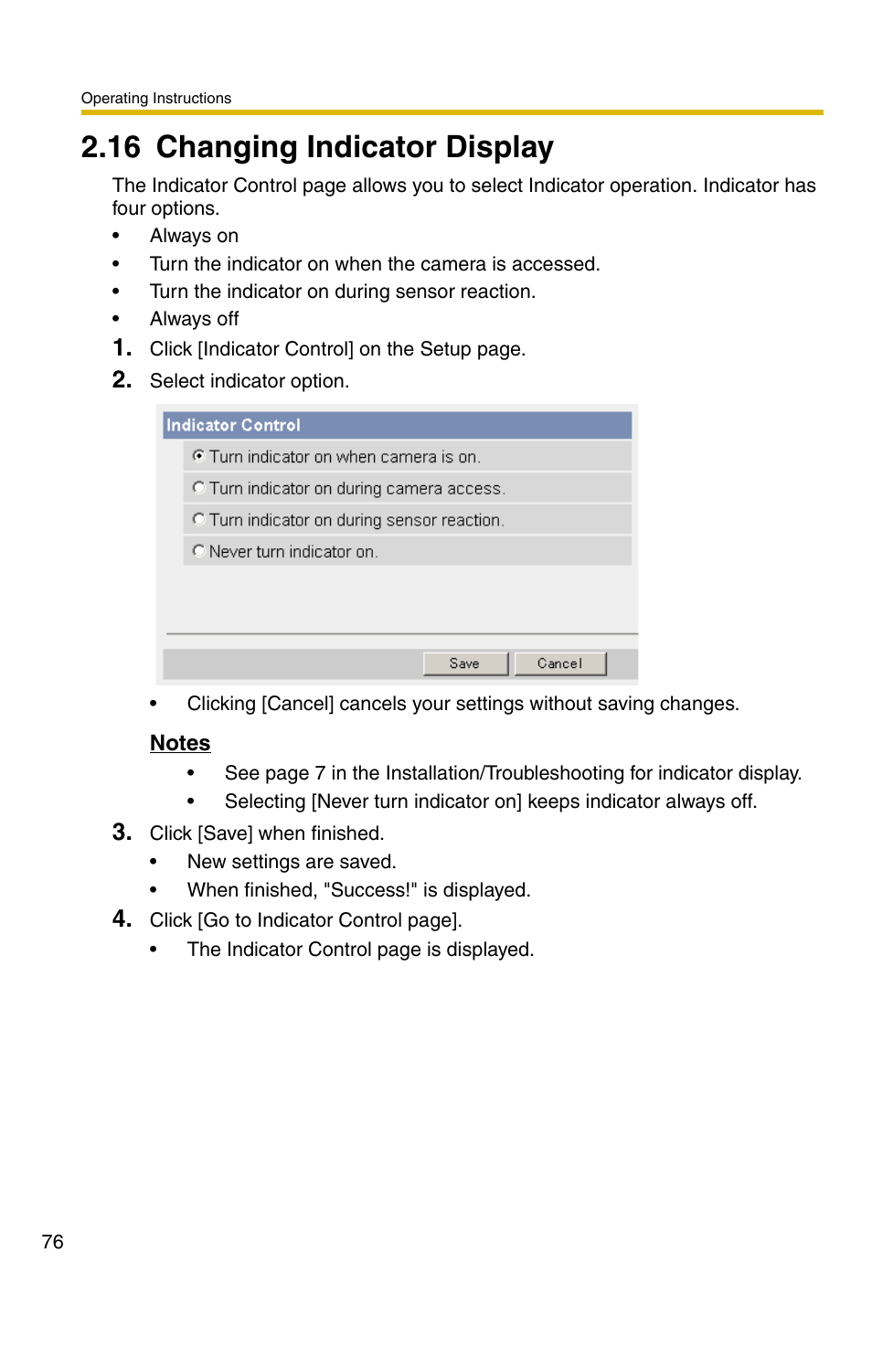 16 changing indicator display | Panasonic BL-C30A User Manual | Page 76 / 114