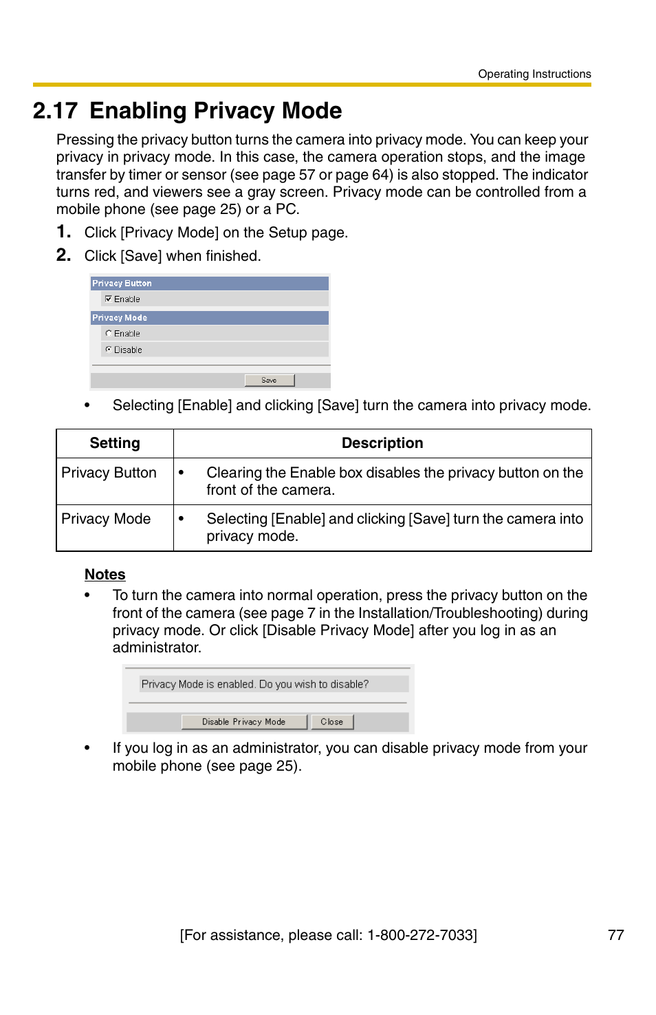 17 enabling privacy mode | Panasonic BL-C30A User Manual | Page 77 / 114