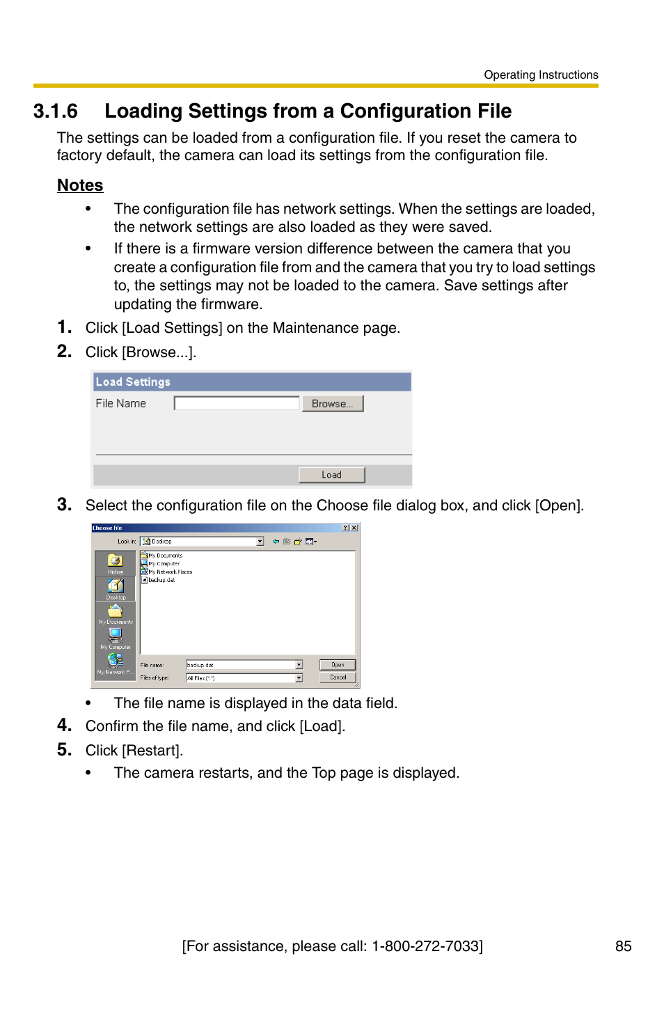 6 loading settings from a configuration file, Ge 85) | Panasonic BL-C30A User Manual | Page 85 / 114