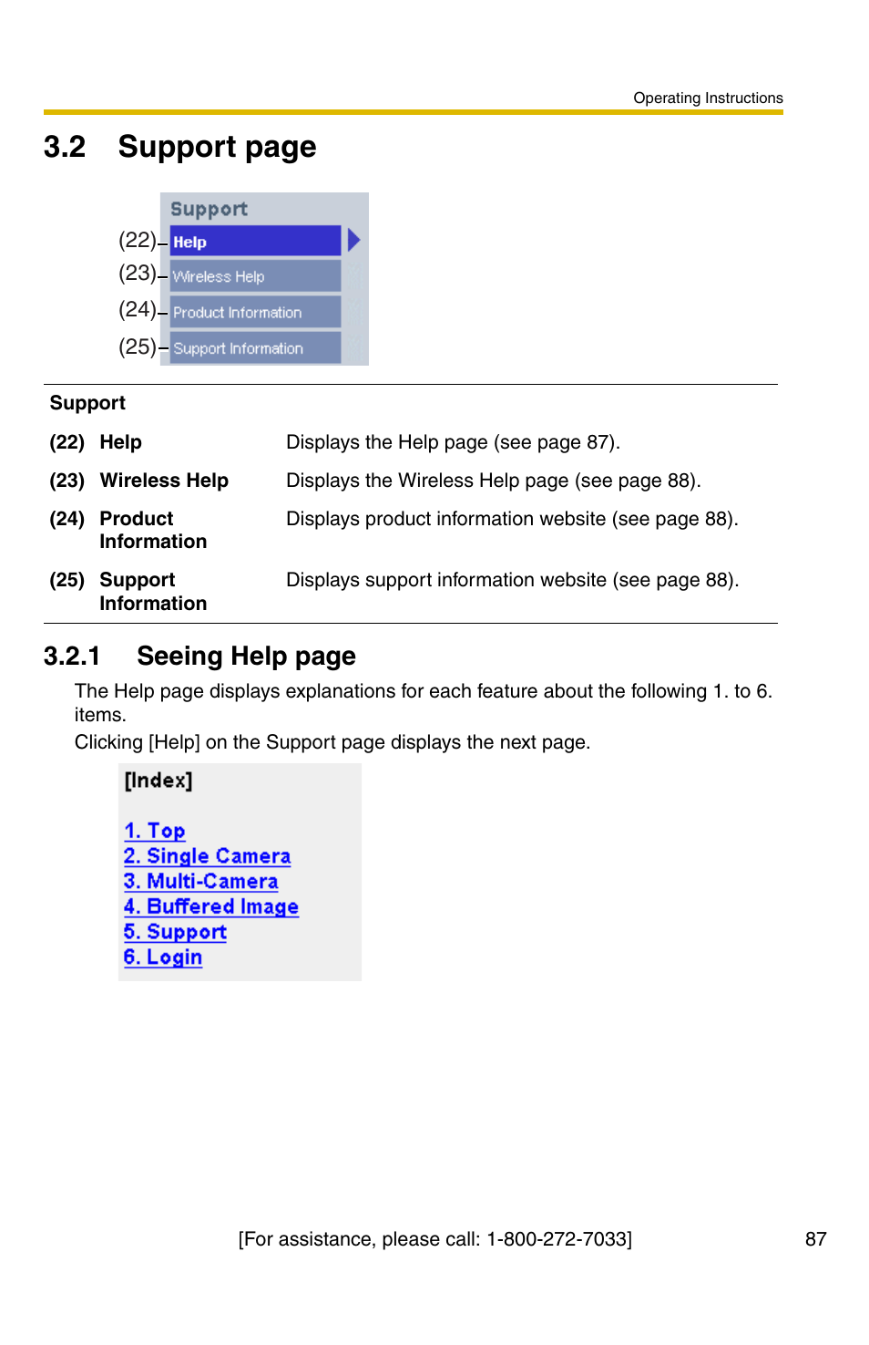 E 87), 2 support page, 1 seeing help page | Panasonic BL-C30A User Manual | Page 87 / 114