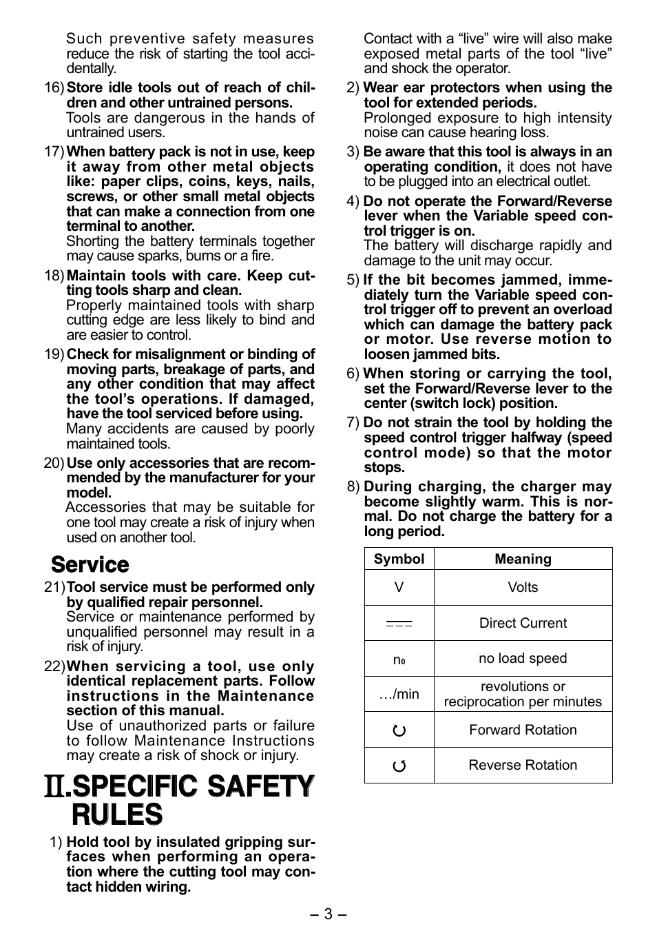 Specific safety rules, Specific safety specific safety rules rules, Service | Panasonic EY6506 User Manual | Page 3 / 12