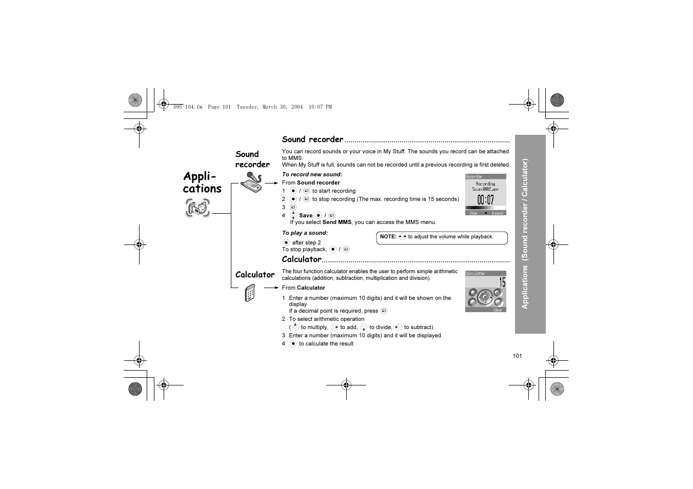 Appli- cations | Panasonic X60 User Manual | Page 103 / 140