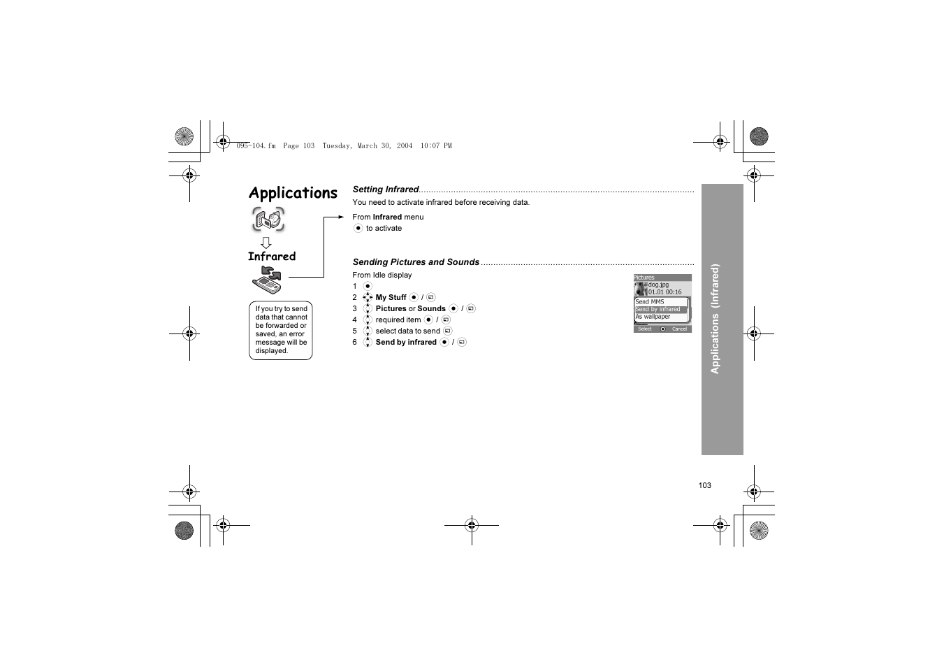 Applications, Infrared | Panasonic X60 User Manual | Page 105 / 140