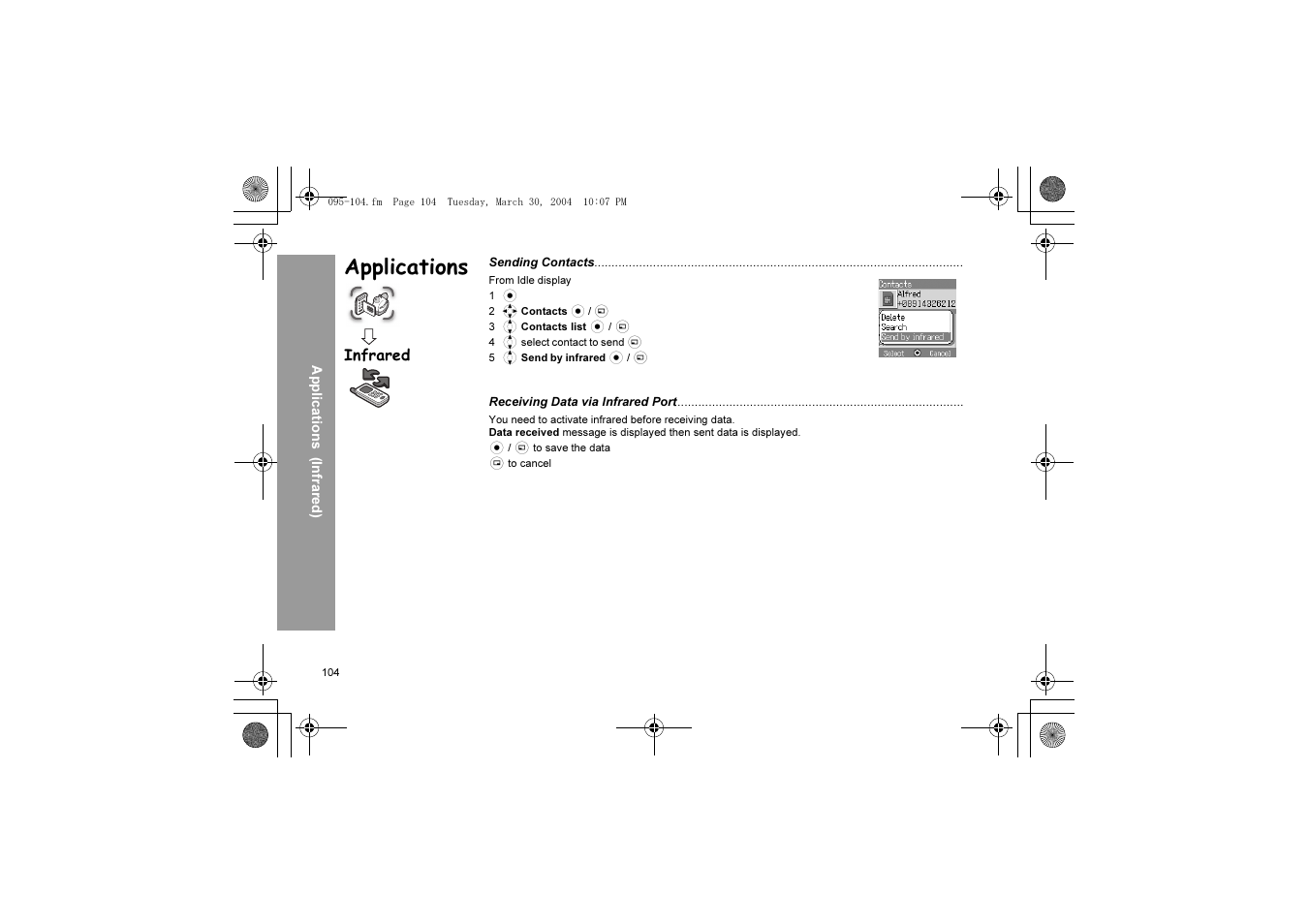 Applications, Infrared | Panasonic X60 User Manual | Page 106 / 140