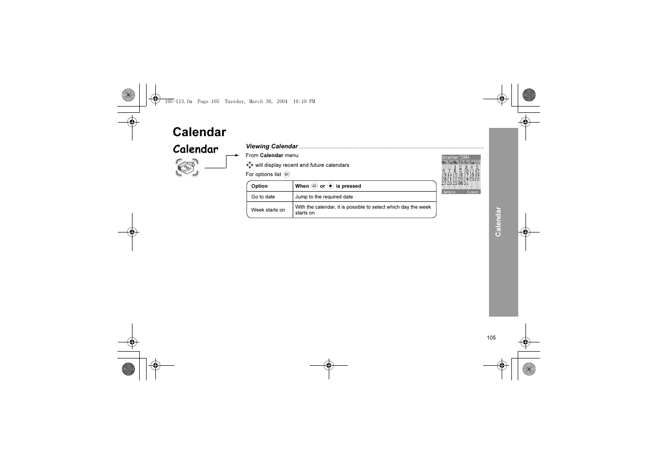 Calendar | Panasonic X60 User Manual | Page 107 / 140